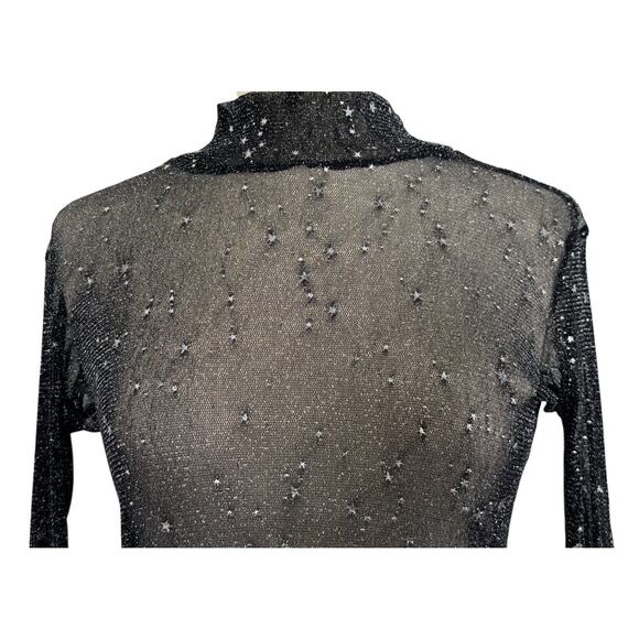 MANGOPOP Sheer Long Sleeve Top Glittery Sparkly Star Whimsical Sexy Goth Size S - Picture 4 of 11